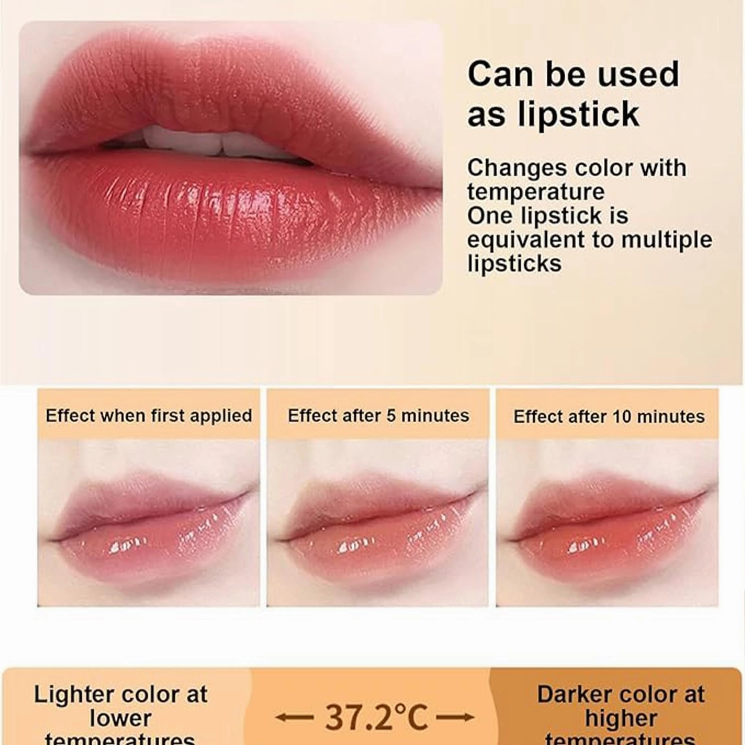 Beneficial Lip Stain, Beneficial Lipstick, Gold Crystal Color Changing Lipstick, Transferproof Color Changing Lip Stick, Experience Luxurious Long Lasting (2pcs, 1)