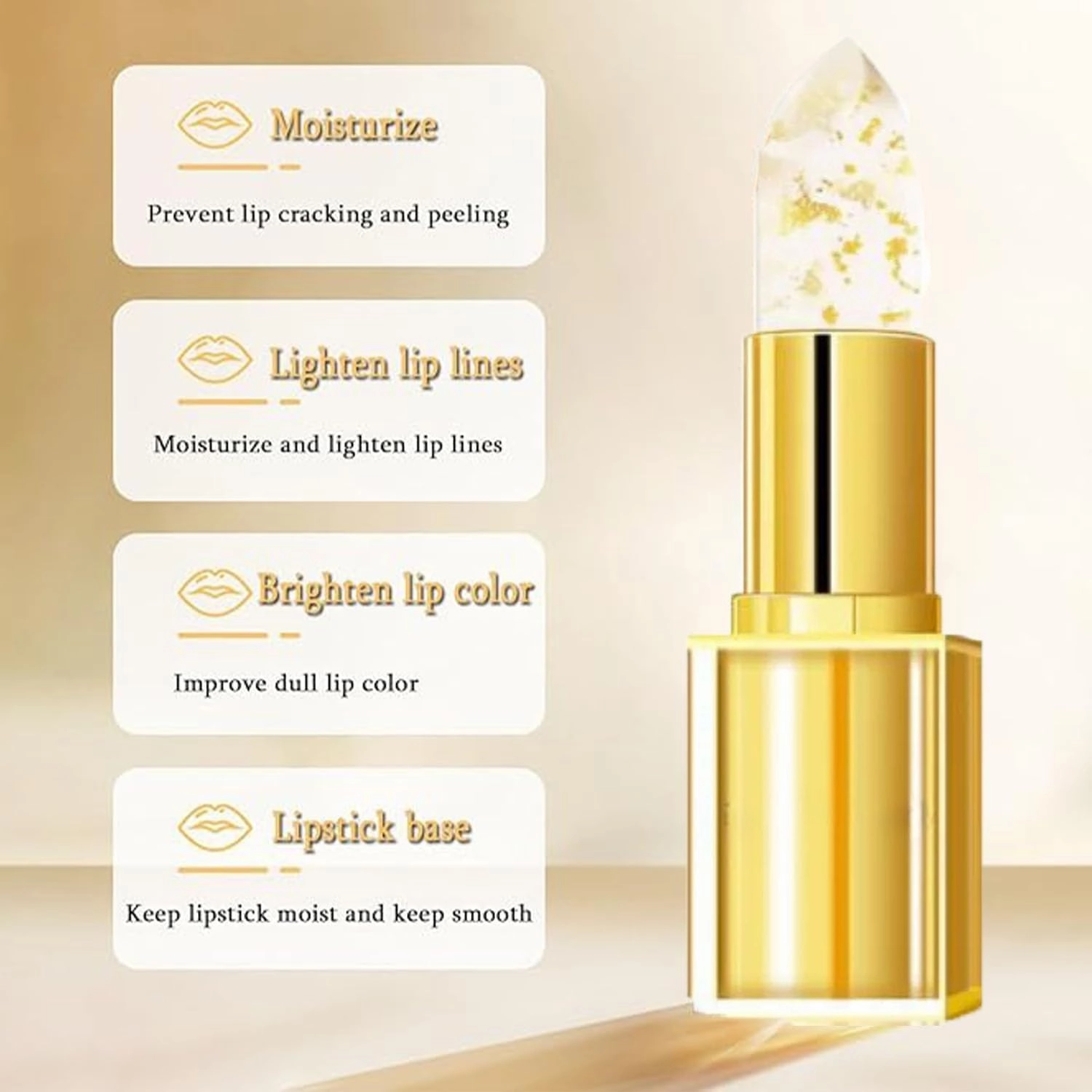 Beneficial Lip Stain, Beneficial Lipstick, Gold Crystal Color Changing Lipstick, Transferproof Color Changing Lip Stick, Experience Luxurious Long Lasting (2pcs, 1)