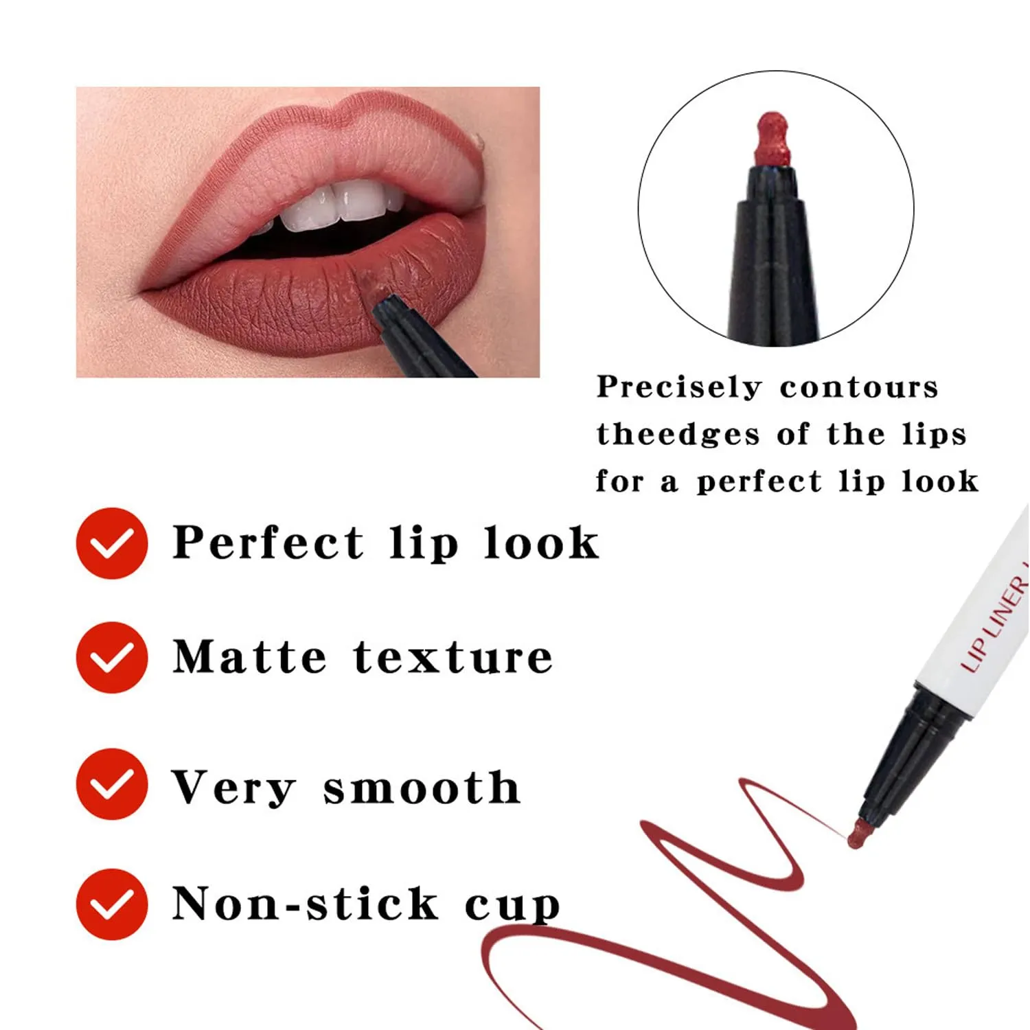 Benighty Liquid Lip Liner, 2-In-1 Waterproof Matte Liquid Lipstick, 03#