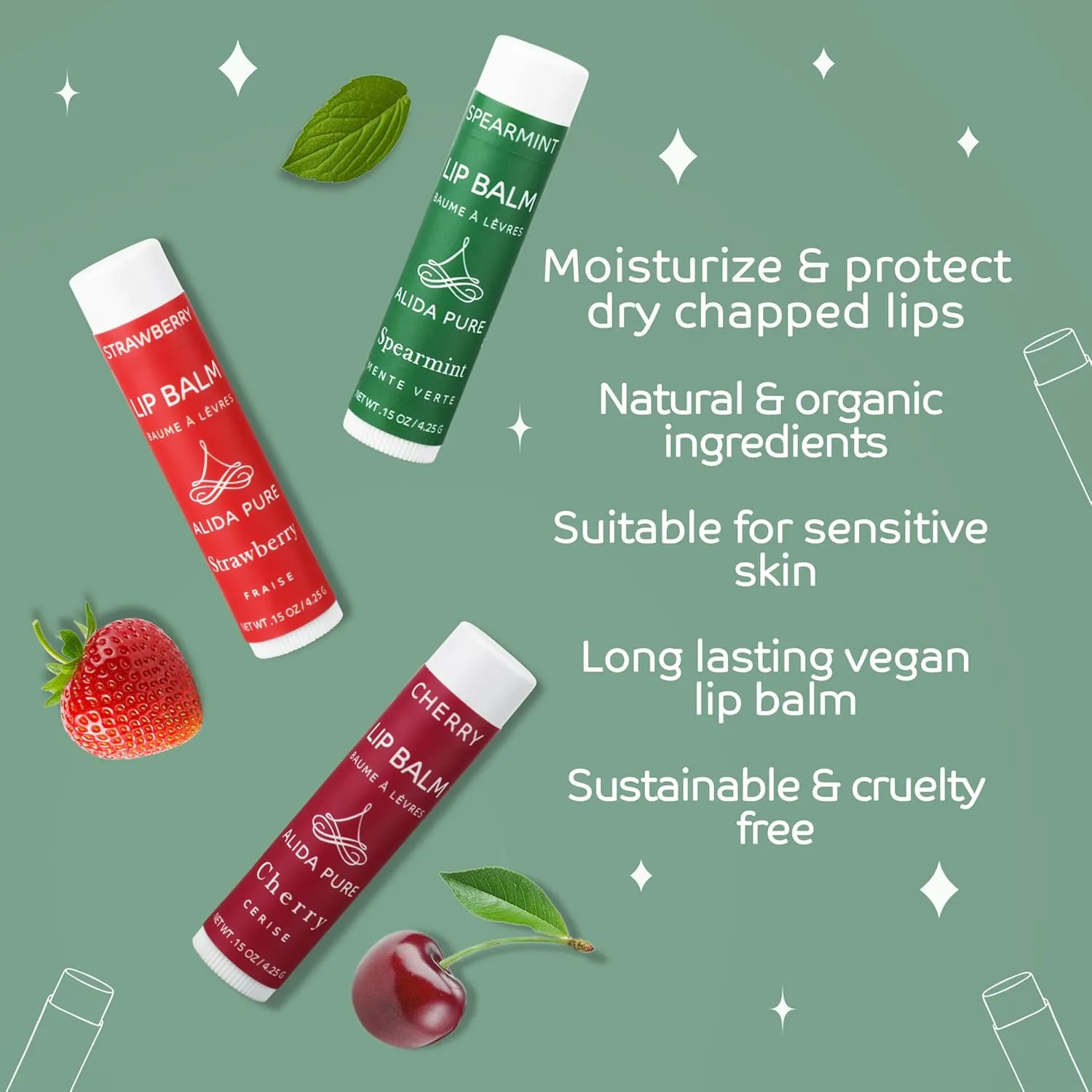 Berry Mint Lip Balm Collection, Vegan Set, Bees Wax Free, Coconut Oil Free, Avocado And, Organic Jojoba Oil, Vitamin E, Natural Moisturizer For Dry Cracked Lips, 3 Tube Set