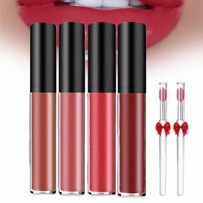 Beryse Lip Stain Oil, Beryse Staining Lip Oil, Probablei LassiLips Staining Lipoil, Visulong 12 Color Cream Lips Gloss, Waterproof, Non-stick to Cup (4pcs-3)