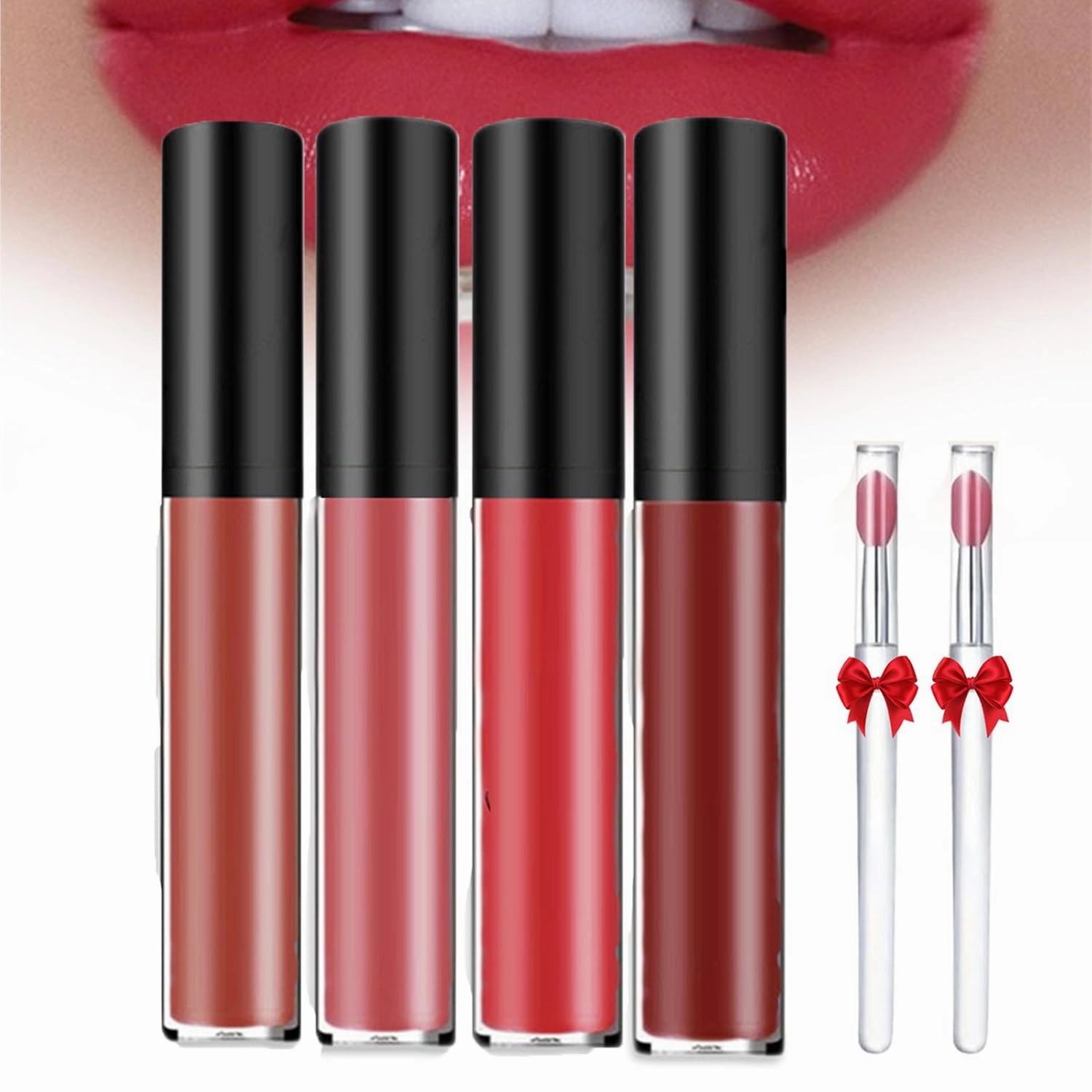 Beryse Lip Stain Oil, Beryse Staining Lip Oil, Probablei LassiLips Staining Lipoil, Visulong 12 Color Cream Lips Gloss, Waterproof, Non-stick to Cup (4pcs-3)