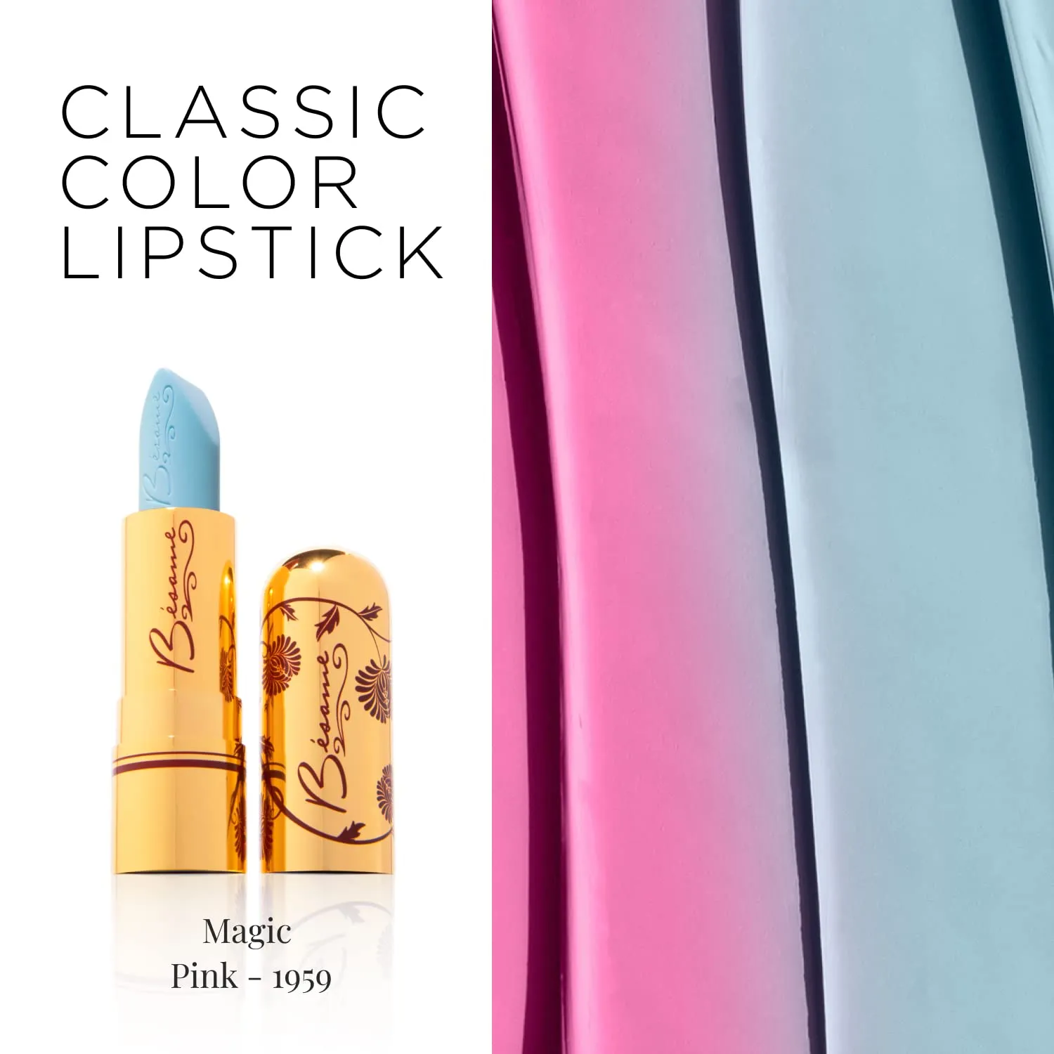 BESAME Magic Pink Lipstick 1963, Color-Changing Everyday Lip-Stick Balm, Changes from Blue to Sheer Rose or Magenta Due To PH, Long-Lasting, Satin Finish, With Moisturizing Vitamin E