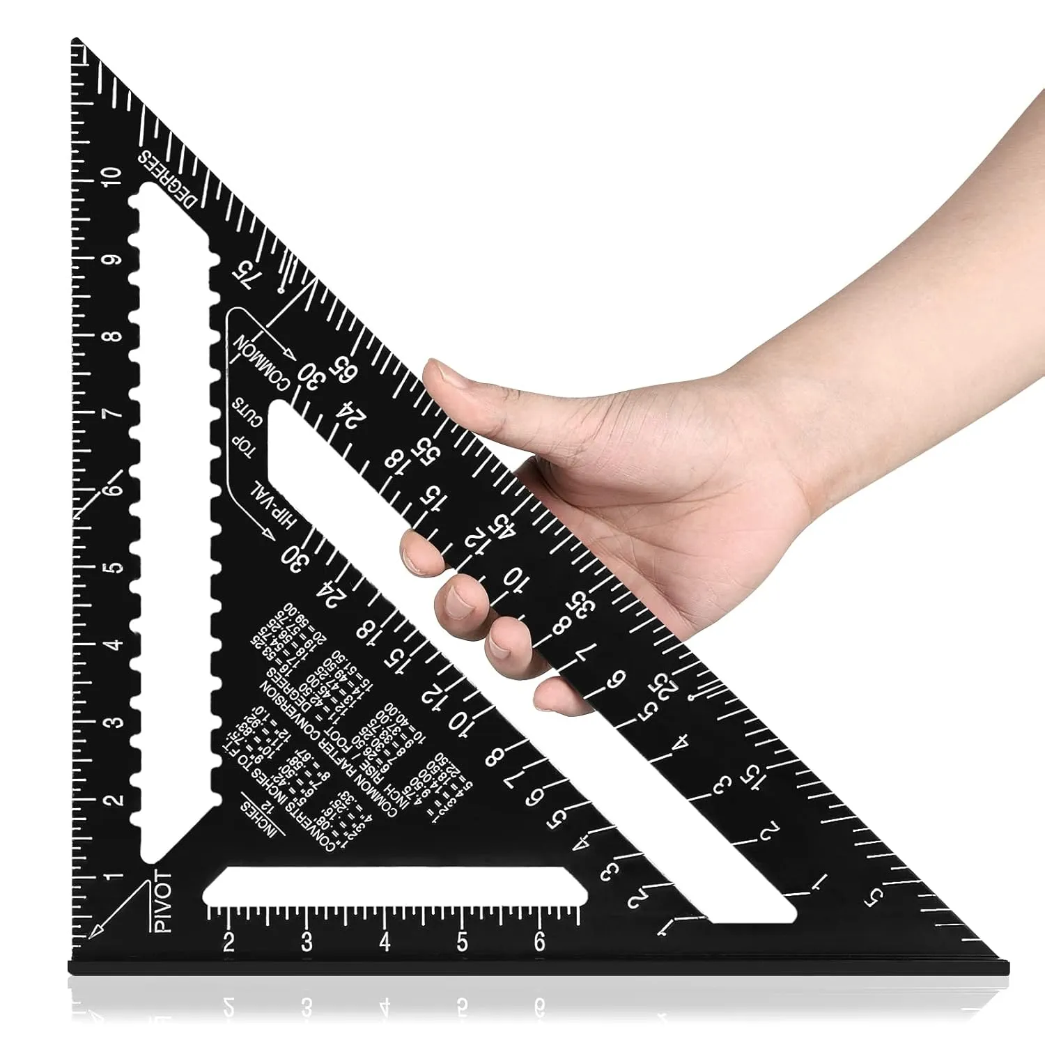 Beslands Aluminum 12-inch Rafter Square Carpenter Measuring Layout Tool Alloy Metal Triangle Ruler Imperial Protractor for Woodworking and Carpentry