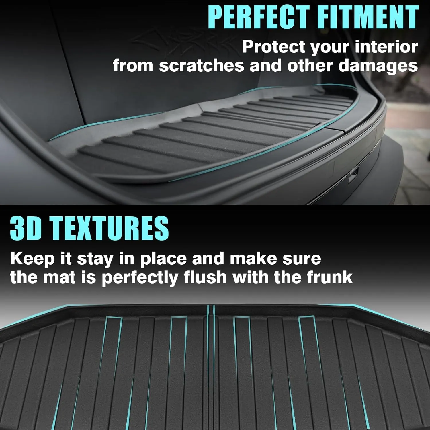BestEvMod All Weather Frunk Front Trunk Mat Compatible with Tesla Cybertruck 2023 2024 Accessories Pickup Heavyweight Liner 3D Pattern TPE Waterproof Protect(Frunk Mat)