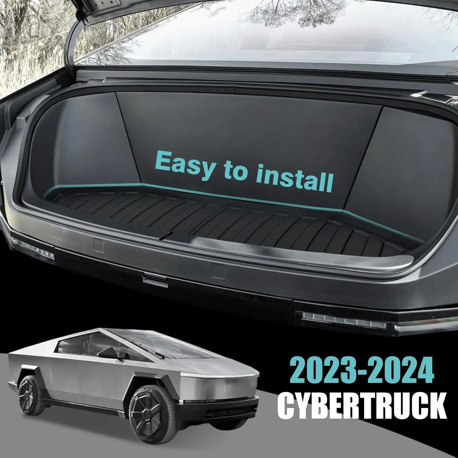 BestEvMod All Weather Frunk Front Trunk Mat Compatible with Tesla Cybertruck 2023 2024 Accessories Pickup Heavyweight Liner 3D Pattern TPE Waterproof Protect(Frunk Mat)