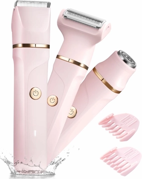 Bikini Trimmer for Women, 3 in 1 Electric Shaver for Womens,Painless Personal Body Hair Groomer,Smooth Hair Trimmer for Pubic Hair,USB-C Charger,IPX7 Waterproof,Ceramic Blades,Peach