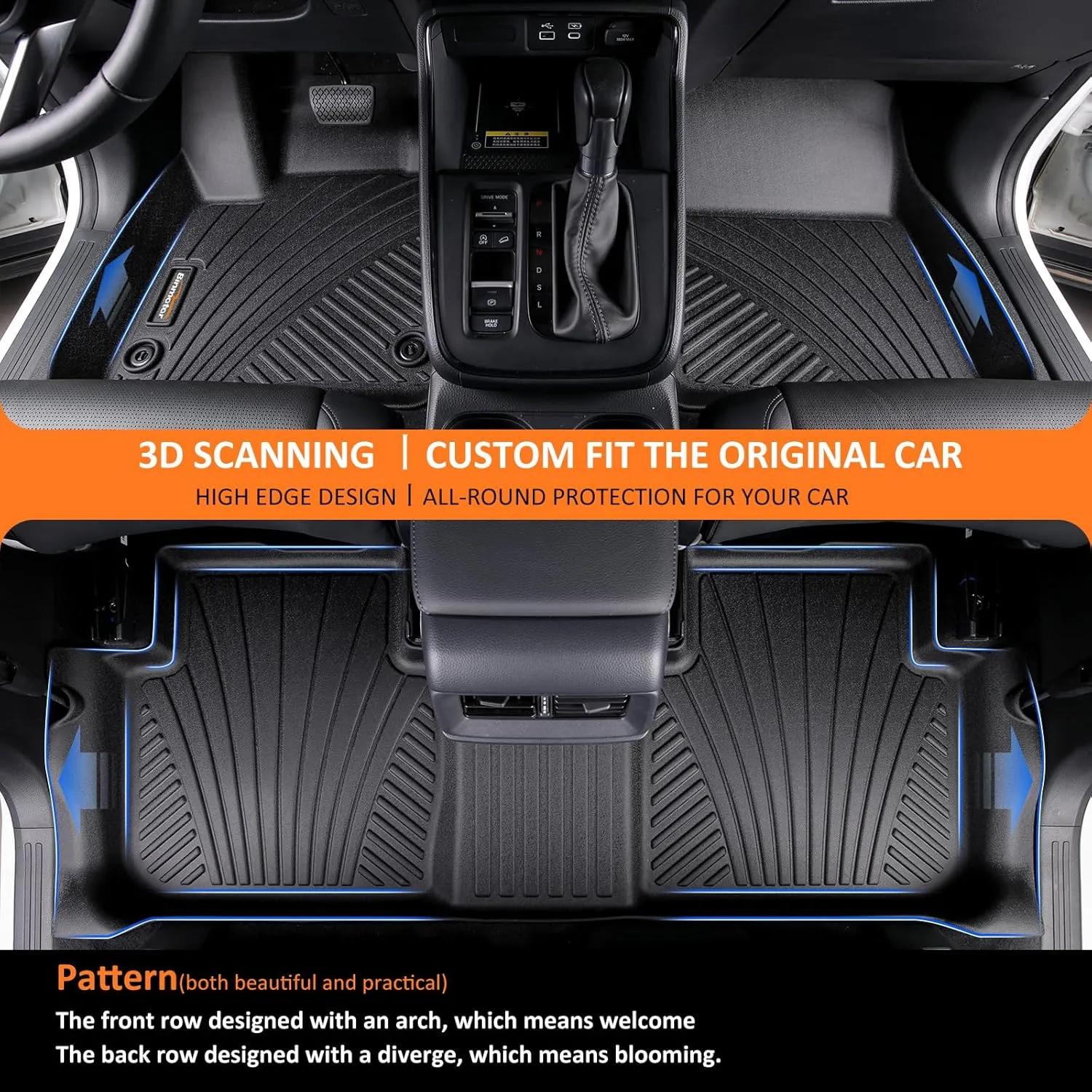 Binmotor-All Weather Floor Mats Cargo Liner for Hyundai kona 2018-2023 & Kona N 2022 2023 (No Electric Model) SE | SEL | N Line | N | Limited Automotive Floor Liners Full Set - Black