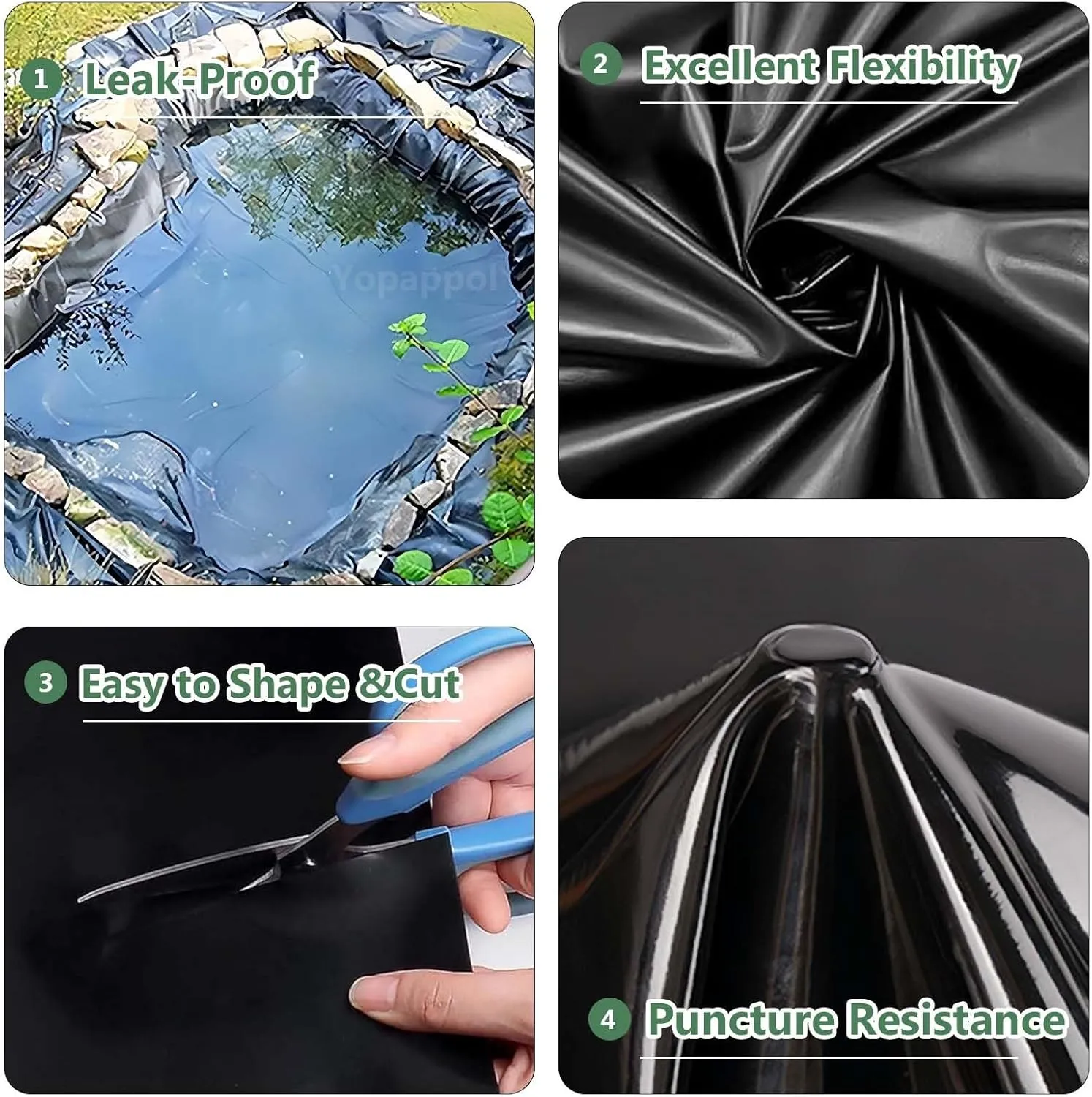 Black Pond Liner Streams Fish Pond Flexible Liners 1x6m 3x7m 4x8m 5x10m HDPE Impermeable Film Water Garden Waterfall Reinforced Membrane(16.4x16.4ft)