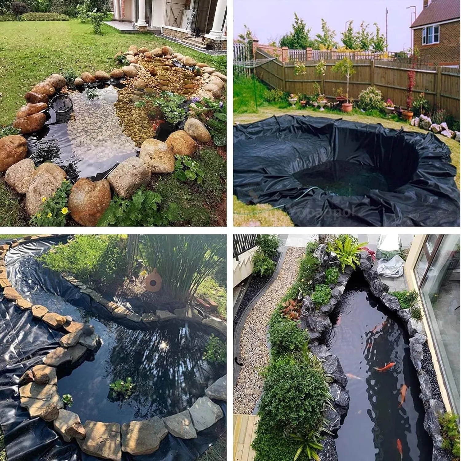 Black Pond Liner Streams Fish Pond Flexible Liners 1x6m 3x7m 4x8m 5x10m HDPE Impermeable Film Water Garden Waterfall Reinforced Membrane(16.4x16.4ft)