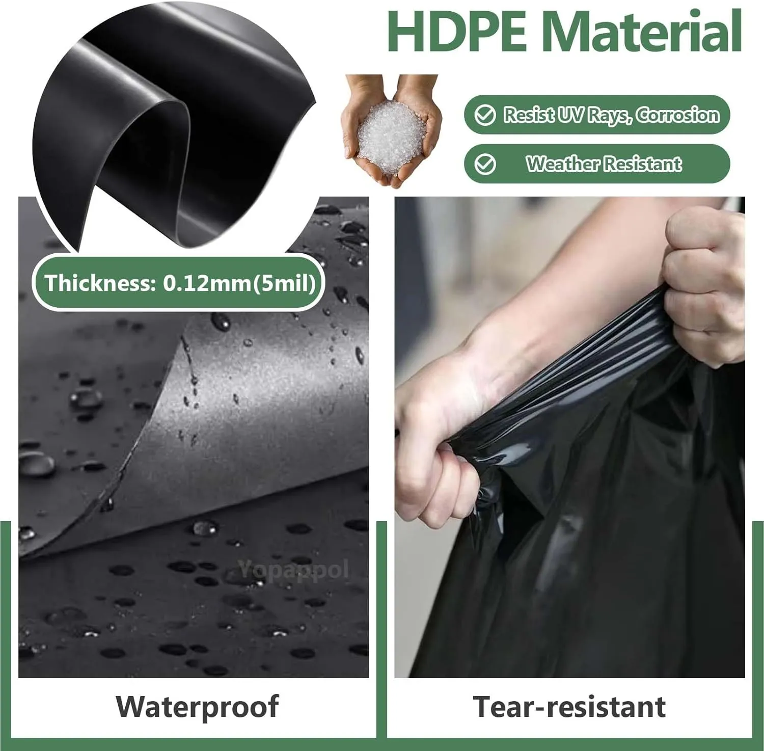 Black Pond Liner Streams Fish Pond Flexible Liners 1x6m 3x7m 4x8m 5x10m HDPE Impermeable Film Water Garden Waterfall Reinforced Membrane(16.4x16.4ft)