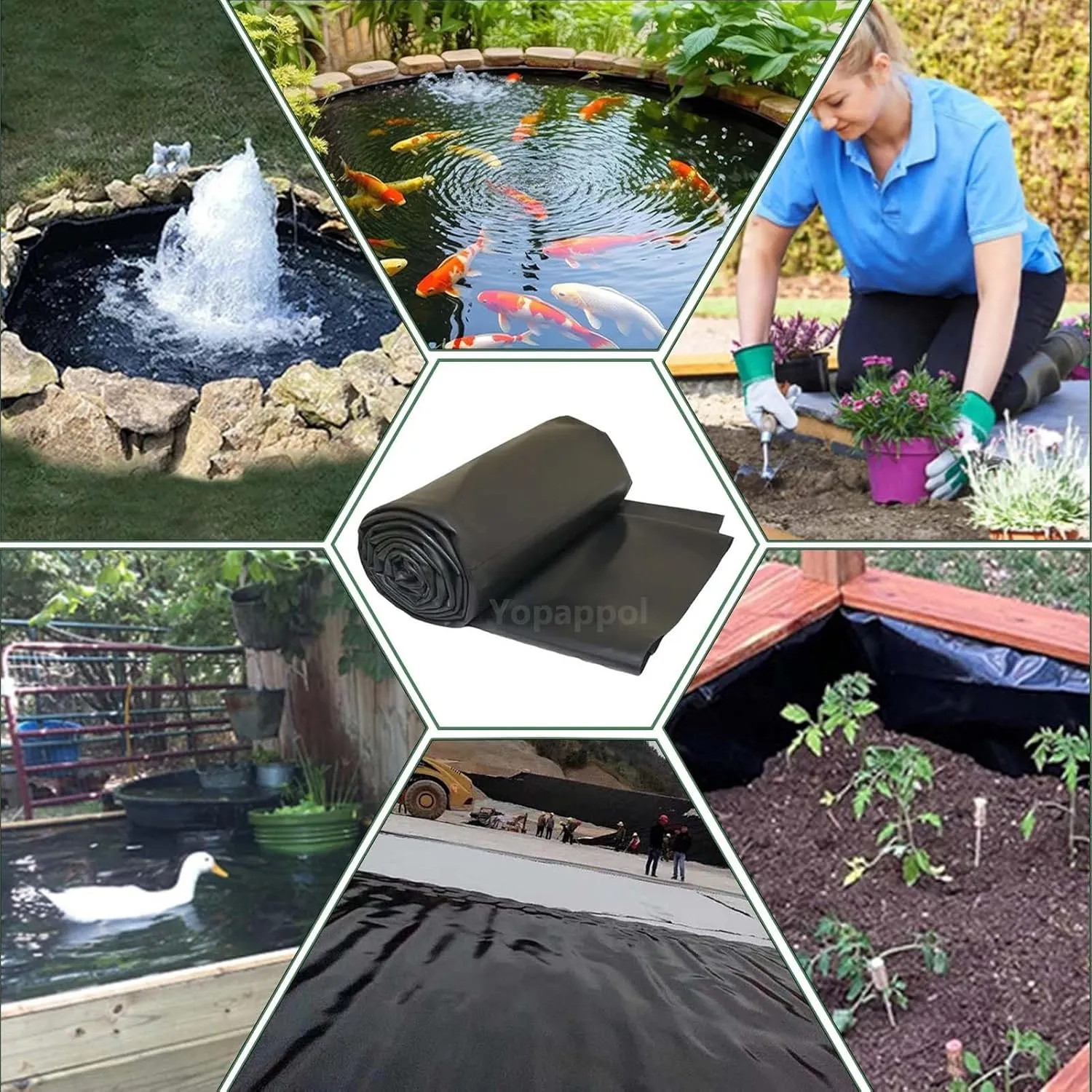 Black Pond Liner Streams Fish Pond Flexible Liners 1x6m 3x7m 4x8m 5x10m HDPE Impermeable Film Water Garden Waterfall Reinforced Membrane(16.4x16.4ft)