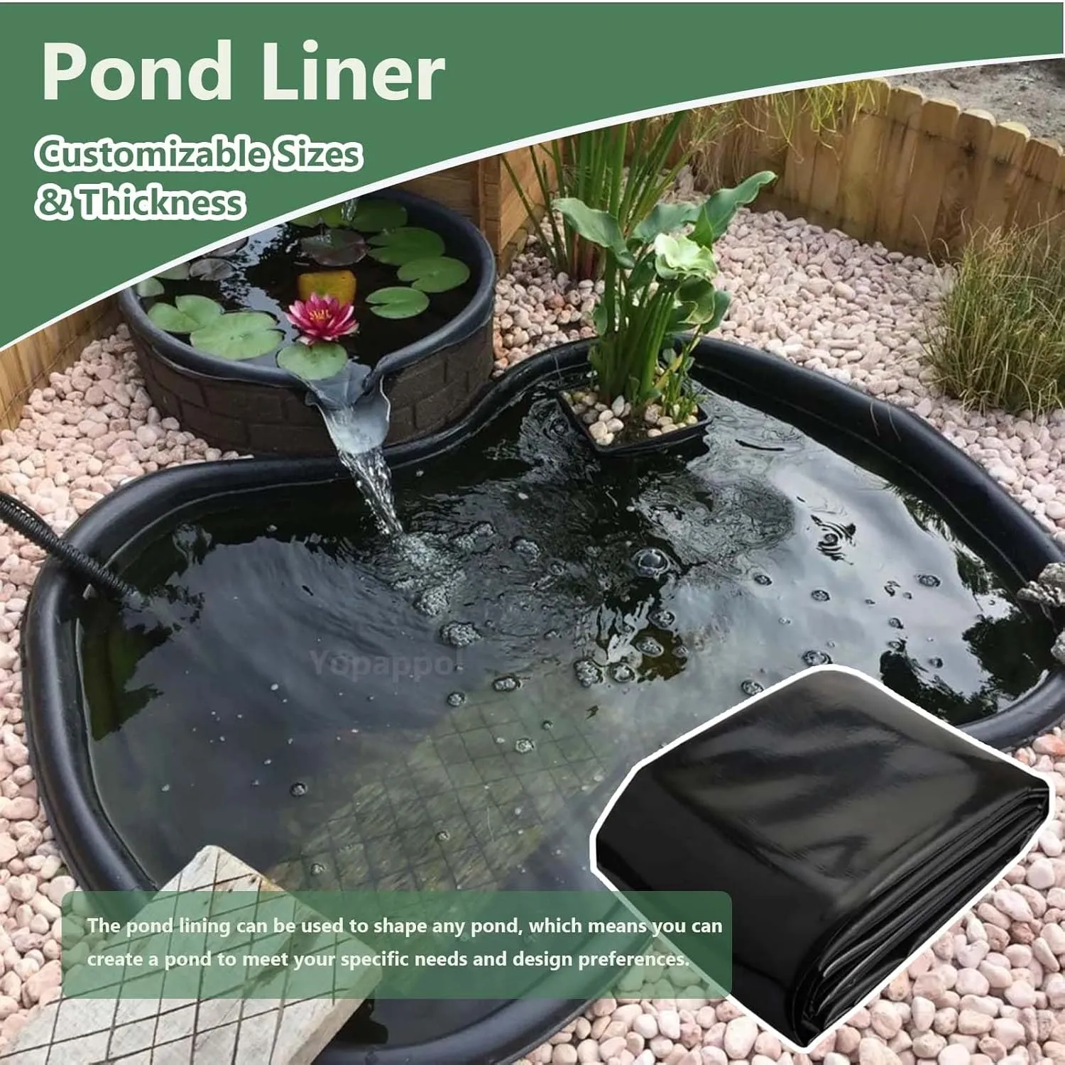 Black Pond Liner Streams Fish Pond Flexible Liners 1x6m 3x7m 4x8m 5x10m HDPE Impermeable Film Water Garden Waterfall Reinforced Membrane(16.4x16.4ft)