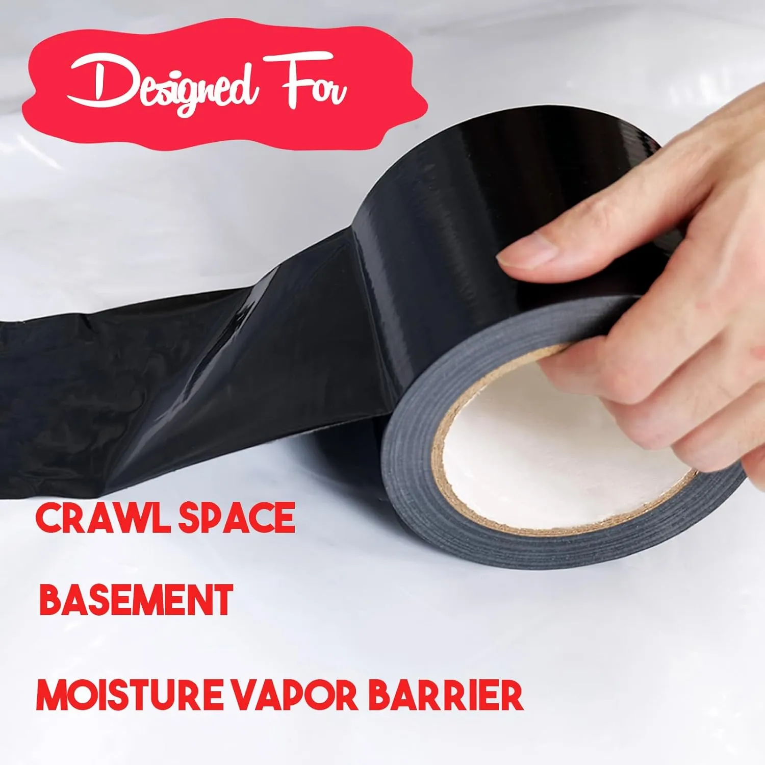 Black Seal Tape, 4" x 100' Vapor Barrier Tape Polyethylene Tape Sealing Moisture Barrier Seam, Black Vinyl Tape for Crawlspaces, Repair, Underlayment Seams, Metal Building Seams