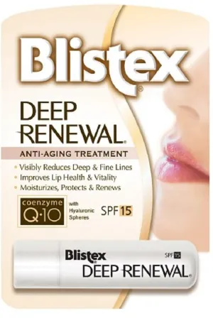 Blistex Deep Renewal, Anti-Aging Formula, 0.13 Ounce, (Pack of 12) Moisturizes, Protects & Revitalizes, Broad Spectrum SPF 15, For Younger Looking Lips, Softens & Smooths Lips (Packaging May Vary)