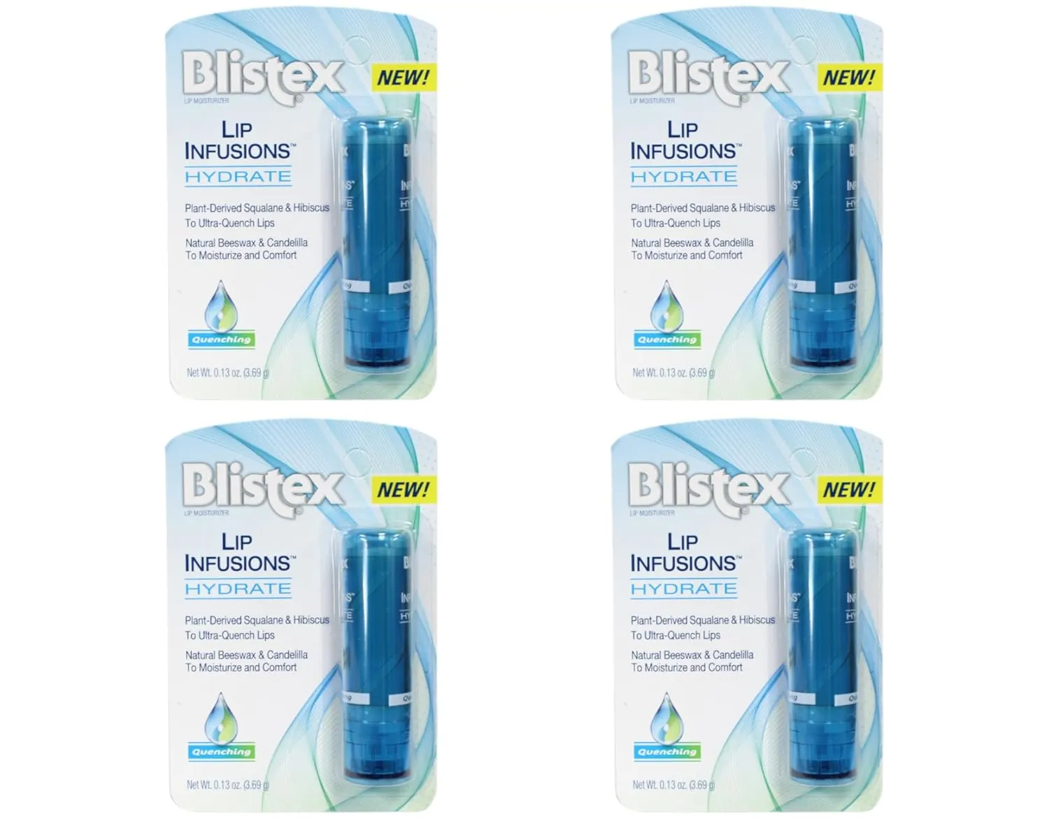 Blistex Moisturizer Lip Infusions, Hydrate & Quenching, 0.13 oz (Pack of 4)