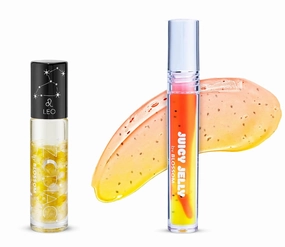 Blossom Juicy Jelly Moisturizing Lip Care Fruit Flavored Nourishing Lip Oil   Zodiac Sign Vanilla Scented Roll On Lip Gloss with Crystals, 2 Pack Bundle, Papaya/Leo