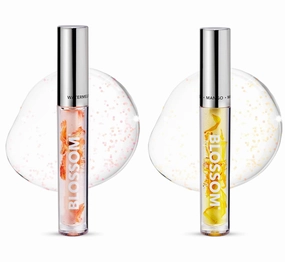Blossom Moisturizing and Hydrating Shimmer Sparkle Lip Oil with Olive Oil   Grape Seed Oil, Infused with Real Flowers, 6g, 2 Pack Bundle, Watermelon   Mango