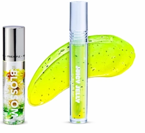 Blossom Scented Roll on Lip Gloss and Juicy Jelly Moisturizing Lip Care Nourishing Lip Oil, 2 Pack, Pineapple