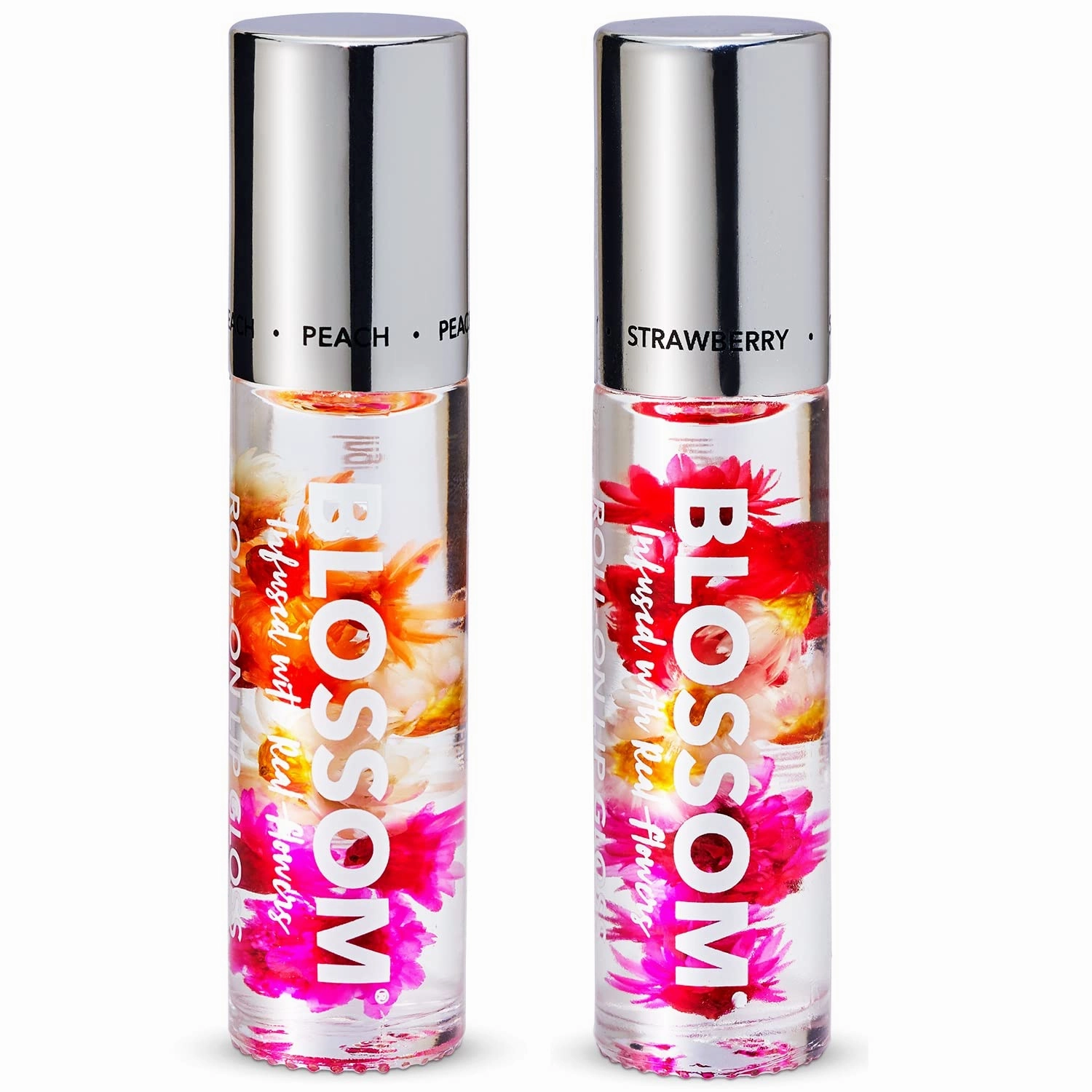 Blossom Scented Roll on Lip Gloss, Infused with Real Flowers, Made in USA, 0.40 fl oz, 2 pack, Peach/Strawberry