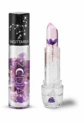 Blossom Zodiac Sign Vanilla Scented Moisturizing Roll-On Lip Gloss with Crystals   pH Technology Color Changing Crystal Strawberry Scented Lip Balm, 2 Pack Bundle, Sagittarius/Purple