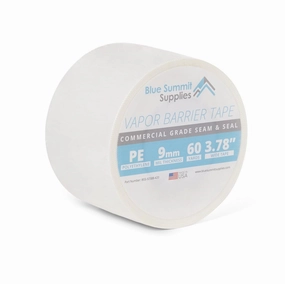 Blue Summit Supplies Vapor Barrier Tape, PE 9mm Polyethylene Tape, Moisture Barrier Seam for Crawl Space or Marine Use, Waterproof White, 3.78" Wide, 180' Length
