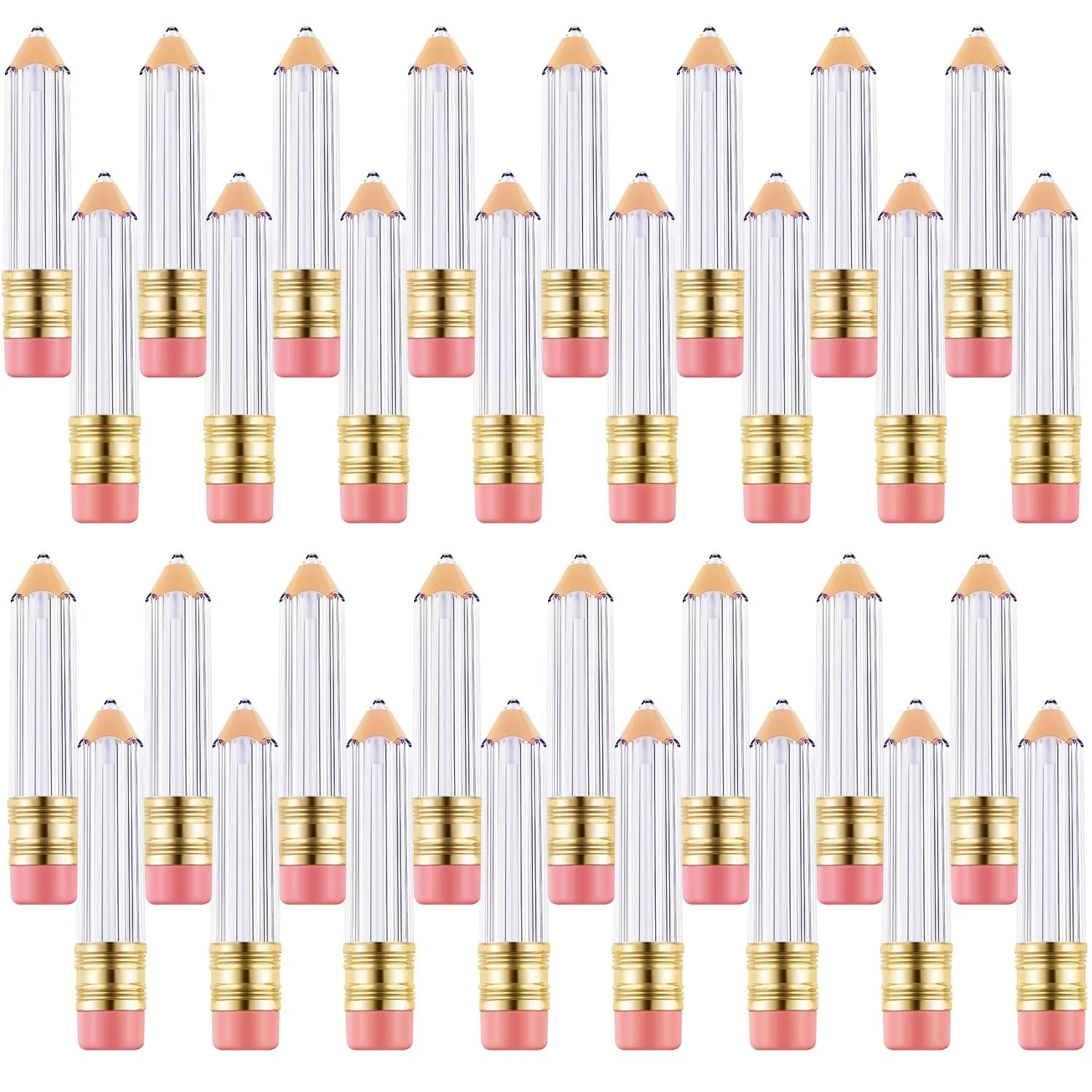 Blulu 24 Pcs 5 ml Pencil Lip Gloss Tube Empty, Gift for Graduation Teacher Appreciation, Pencil Lip Gloss Container Clear Refillable Tube for Women DIY Cosmetics