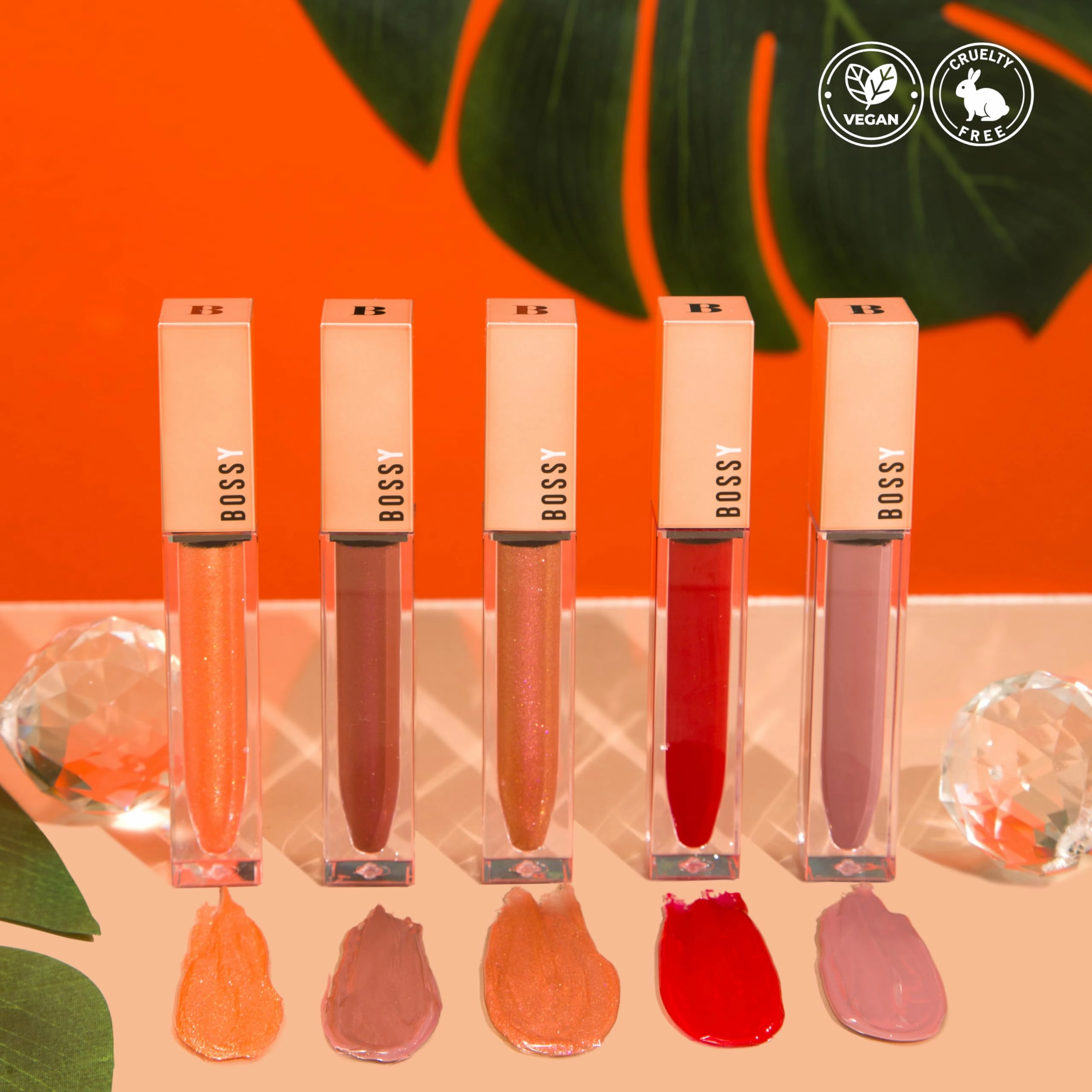 Bossy Cosmetics Vegan Lip Gloss for Soft Lips, Plumping Oil, Hydrating Non-Stick Lipgloss for Women, Provides Maximum Shine, Paraben and Cruelty Free (Empowered - Peach Color)