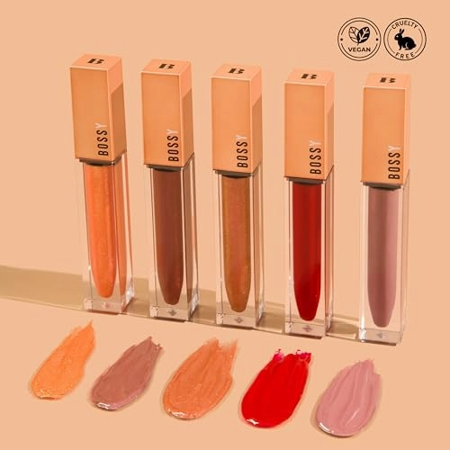 Bossy Cosmetics Vegan Lip Gloss for Soft Lips, Plumping Oil, Hydrating Non-Stick Lipgloss for Women, Provides Maximum Shine, Paraben and Cruelty Free (Empowered - Peach Color)