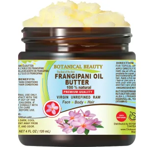 Botanical Beauty FRANGIPANI OIL BUTTER 100% Natural 4 Fl.oz.- 120 ml. Frangipani Essential Oil in Shea Nut Butter for FACE, SKIN, BODY, HAIR, NAILS. Beauty Skin Moisturizer Oil Butter.