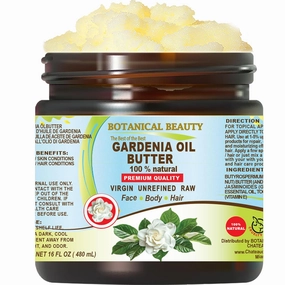 Botanical Beauty GARDENIA OIL BUTTER 100% Natural 16 Fl.oz.- 480 ml. Gardenia Essential Oil in Shea Nut Butter for FACE, SKIN, BODY, HAIR, NAILS. Beauty Skin Moisturizer Oil Butter.