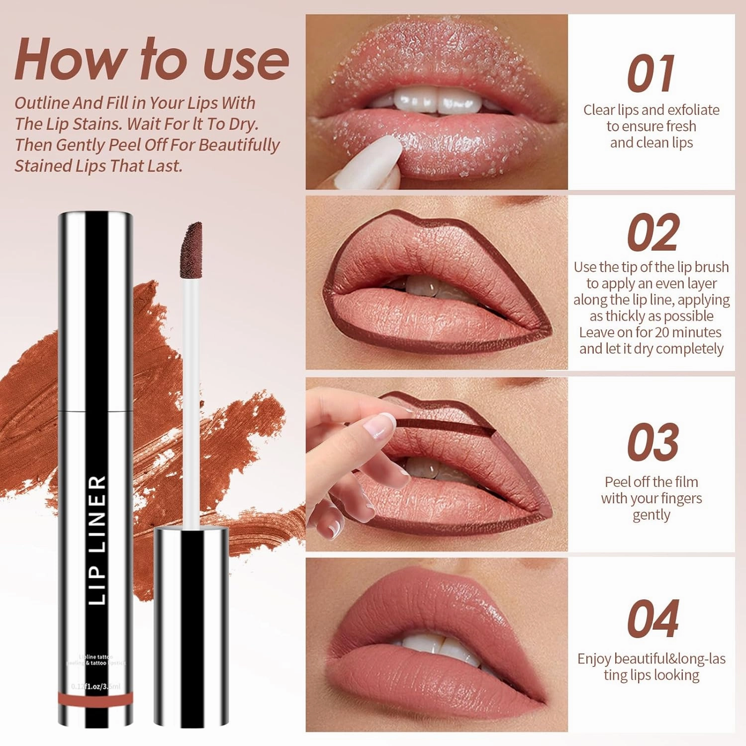 Boulari Lip Stain Long Lasting Lip Liner to Define Your Lips Waterproof Boulari Lip Stain Peel Achieve a Perfectly Makeup for Girls (True Nude Neutral Mauve Rose Pink, S)