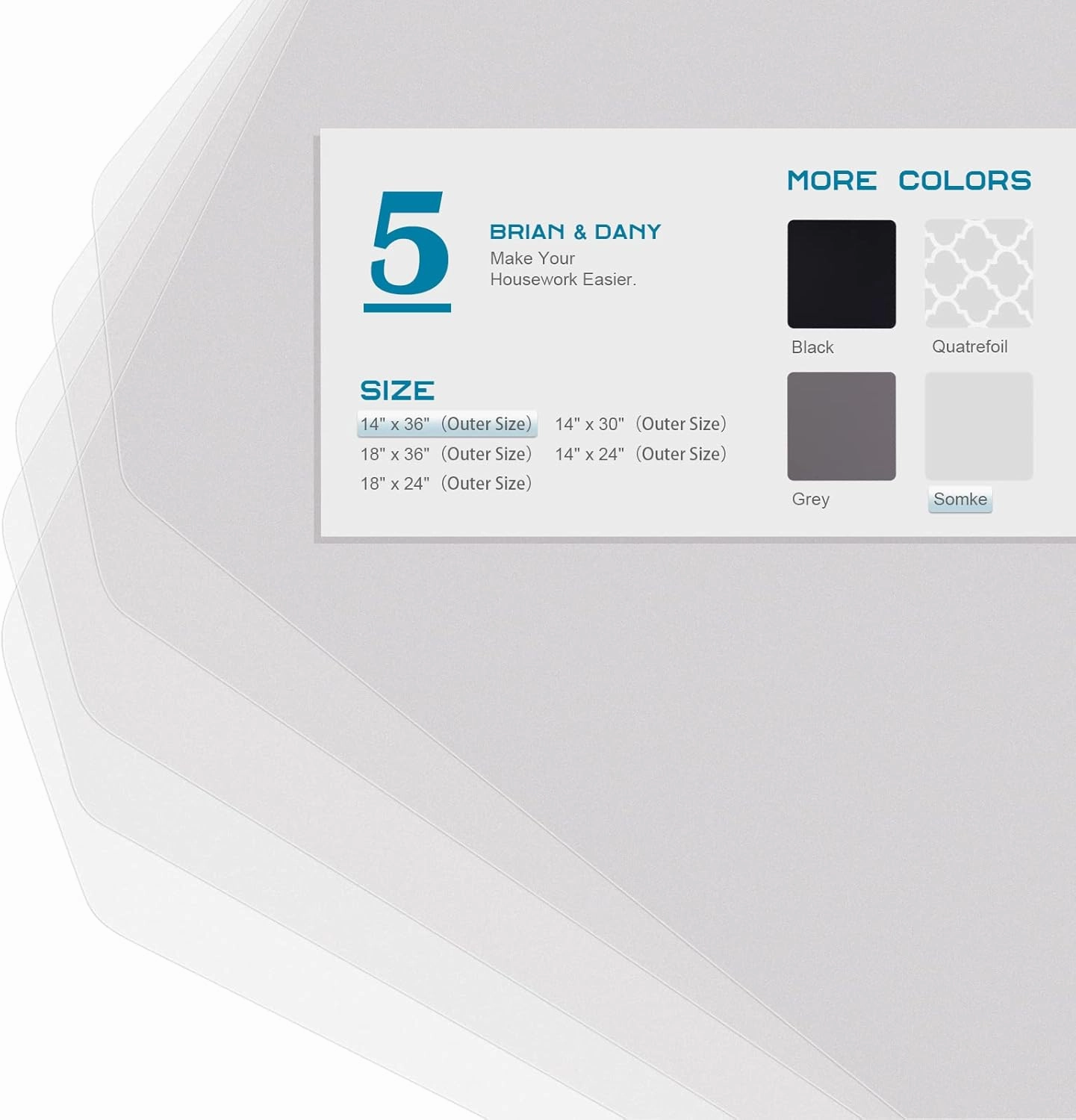 BRIAN & DANY Wire Shelf Liner 14" X 36", Heavy Duty Shelf Liners for Wire Shelving, Waterproof Protector Mats, Set of 5, Transparent