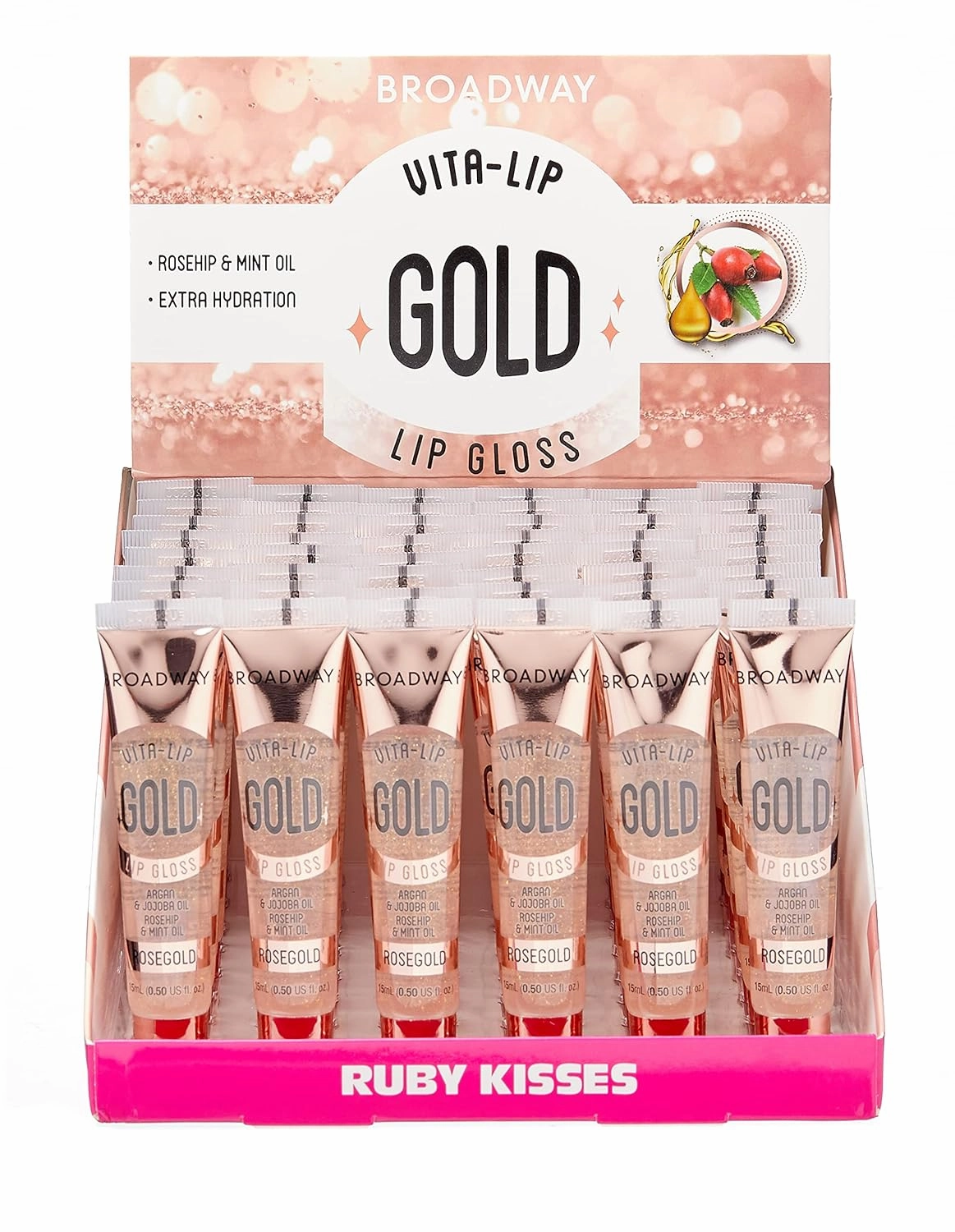 Broadway Vita-Lip Clear Lip Gloss Box Display Set (Rosegold)