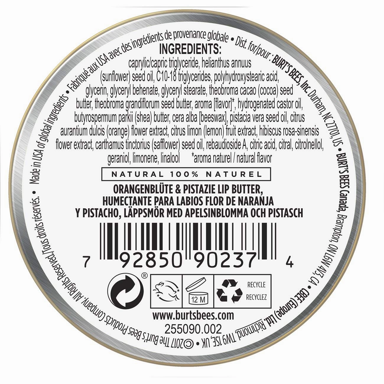 Burt's Bees 100% Natural Moisturizing Lip Butter with Orange Blossom & Pistachio, 6 Tins