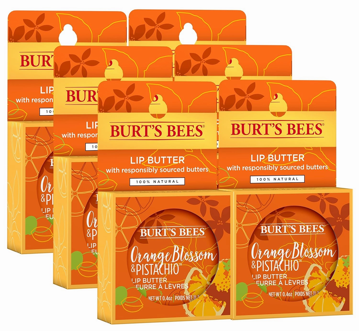 Burt's Bees 100% Natural Moisturizing Lip Butter with Orange Blossom & Pistachio, 6 Tins