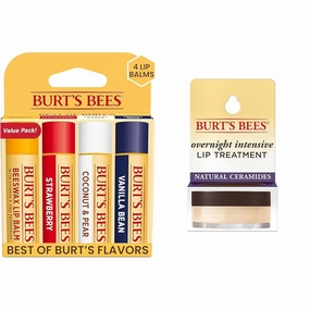 Burt's Bees Lip Balm Easter Basket Stuffers - Beeswax, Strawberry, Coconut and Pear & Overnight Intensive Lip Treatment, 0.25 oz - Moisturizing, Restorative