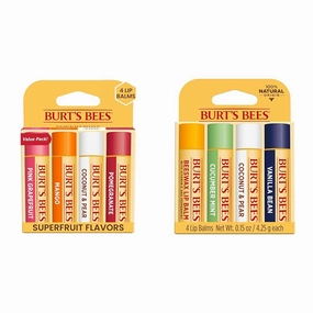 Burt's Bees Lip Balm Easter Basket Stuffers - Pink Grapefruit, Mango, Coconut & Pear, Pomegranate and Beeswax, Cucumber Mint, Coconut and Pear, Vanilla Bean Packs, 4 Tubes Each, 0.15 oz