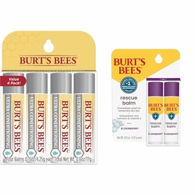 Burt's Bees Ultra Conditioning Moisturizing Lip Balm & Rescue Balm Elderberry Lip Balm, With Antioxidant-Rich Elderberry, Tint-Free, Natural Origin Lip Care, 2 Tubes, 0.15 oz.