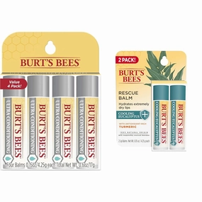 Burt's Bees Ultra Conditioning Moisturizing Lip Balm, Lip Moisturizer Rich in Oils and Butters & Rescue Balm Cooling Eucalyptus Lip Balm, With Antioxidant-Rich Turmeric, Tint-Free