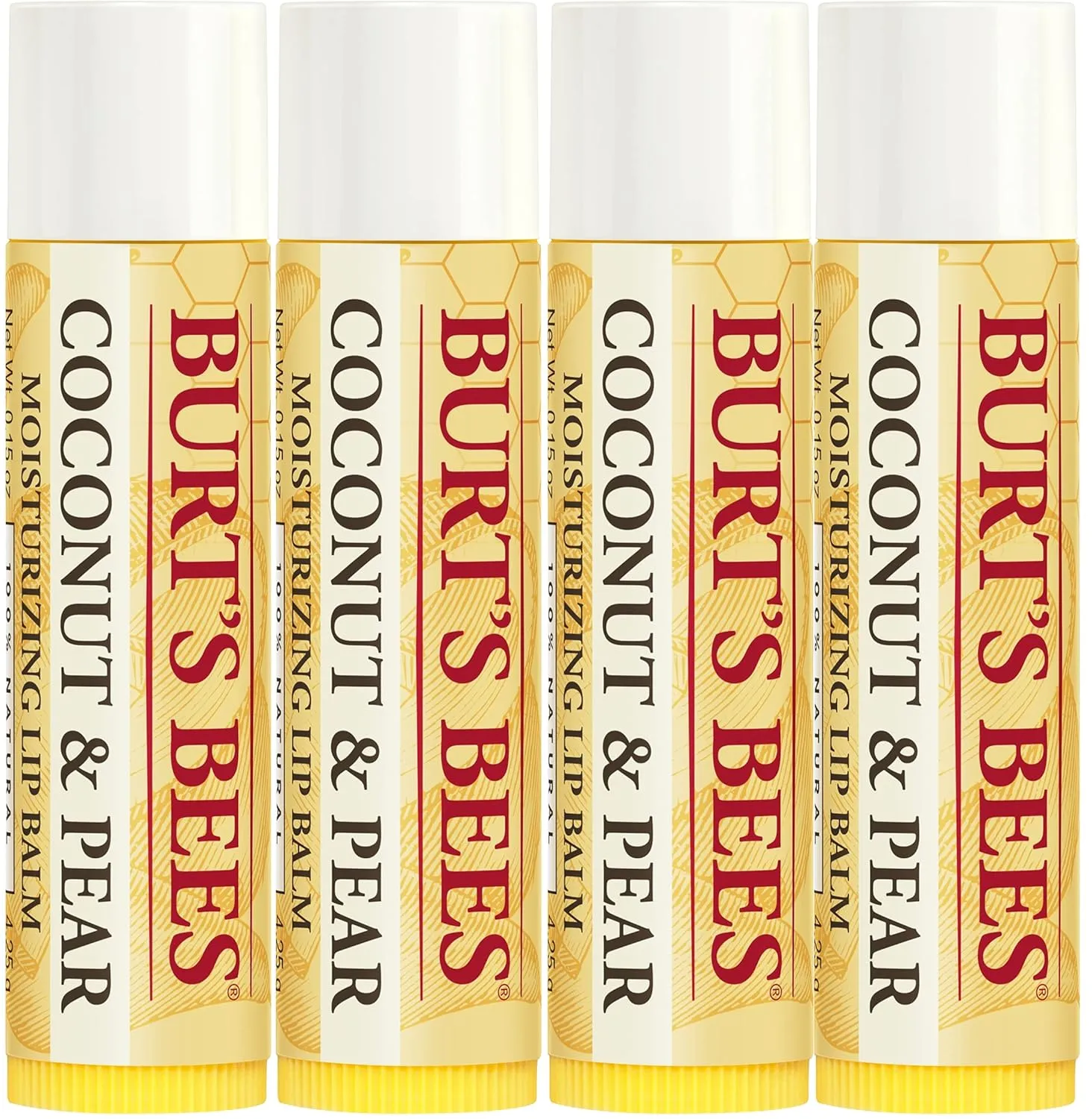 Burt's Bees 100% Natural Moisturizing Lip Balm, Coconut & Pear with Beeswax & Fruit Extracts, 4 Tubes