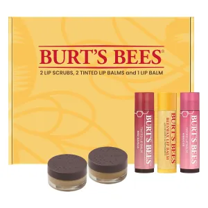 Burt's Bees Lip Care & Color Gifts Kit - Original Beeswax Moisturizing Lip Balm, Hibiscus & Red Dahlia Tinted Stain   Balm Duos, Conditioning Scrub & Overnight Sleeping Mask Exfoliator