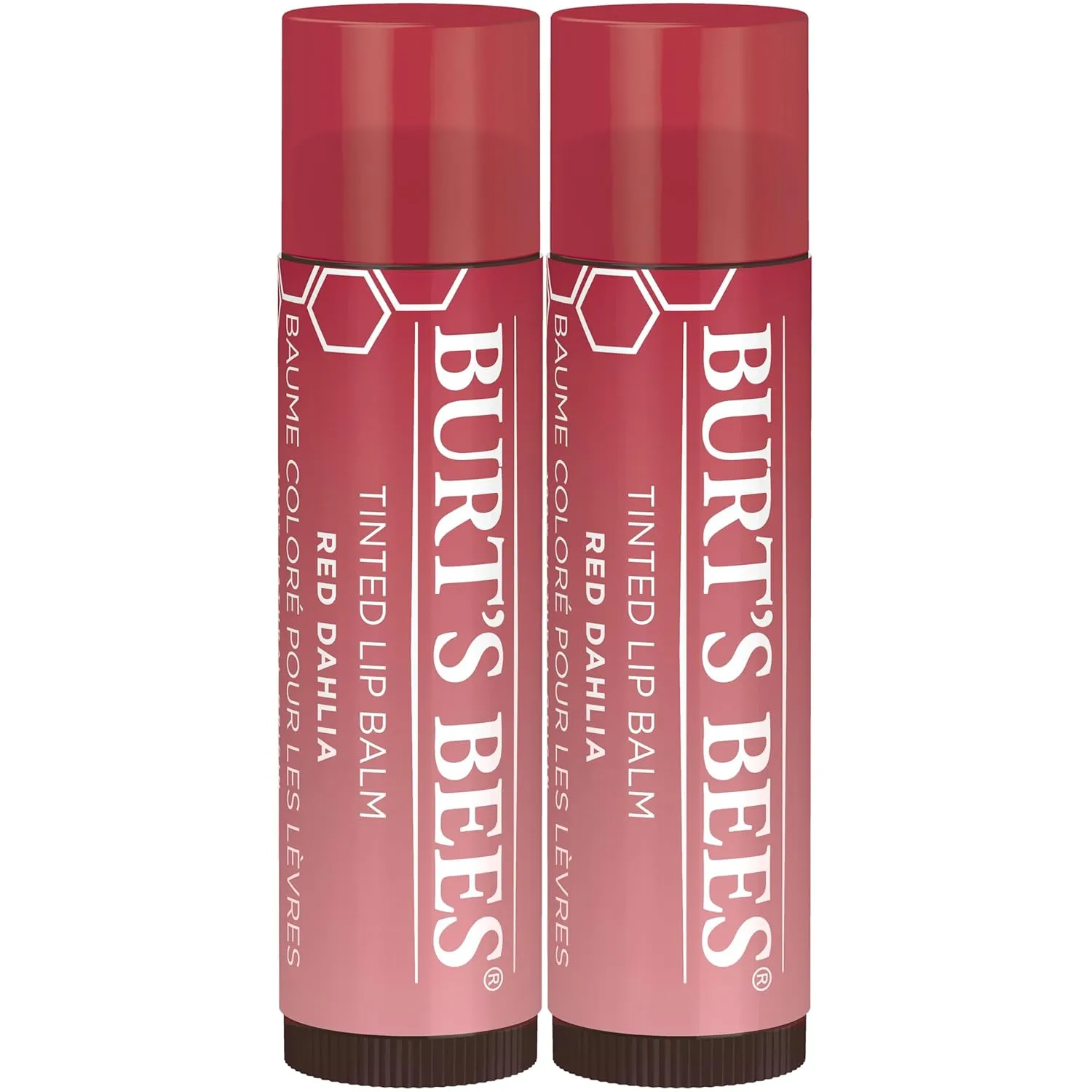 Burt's Bees Lip Tint Balm, Red Dahlia, 2-Pack, Hydrating Shea Butter for a Natural Looking Buildable Finish & 100% Natural Moisturizing Lipstick, Blush Basin, 1 Tube
