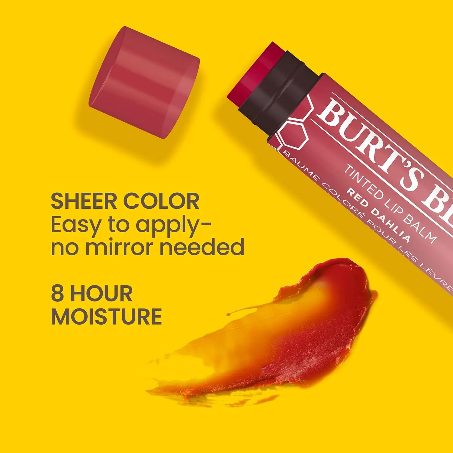 Burt's Bees Lip Tint Balm, Red Dahlia, 2-Pack, Hydrating Shea Butter for a Natural Looking Buildable Finish & 100% Natural Moisturizing Lipstick, Blush Basin, 1 Tube