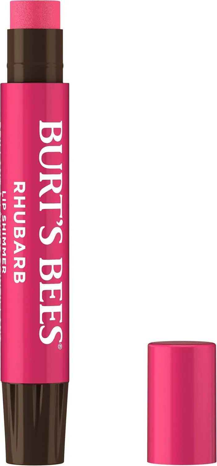 Burt's Bees Shimmer Lip Tint Stocking Stuffers Set, Tinted Lip Balm Stick, Moisturizing for All Day Hydration with Natural Glowy Pigmented Finish & Buildable Color, Rhubarb (1-Pack)