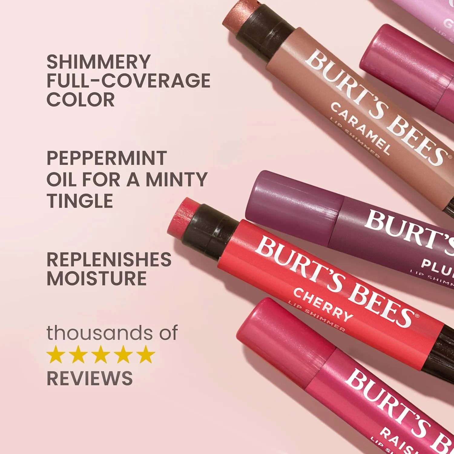 Burt's Bees Shimmer Lip Tint Stocking Stuffers Set, Tinted Lip Balm Stick, Moisturizing for All Day Hydration with Natural Glowy Pigmented Finish & Buildable Color, Rhubarb (1-Pack)