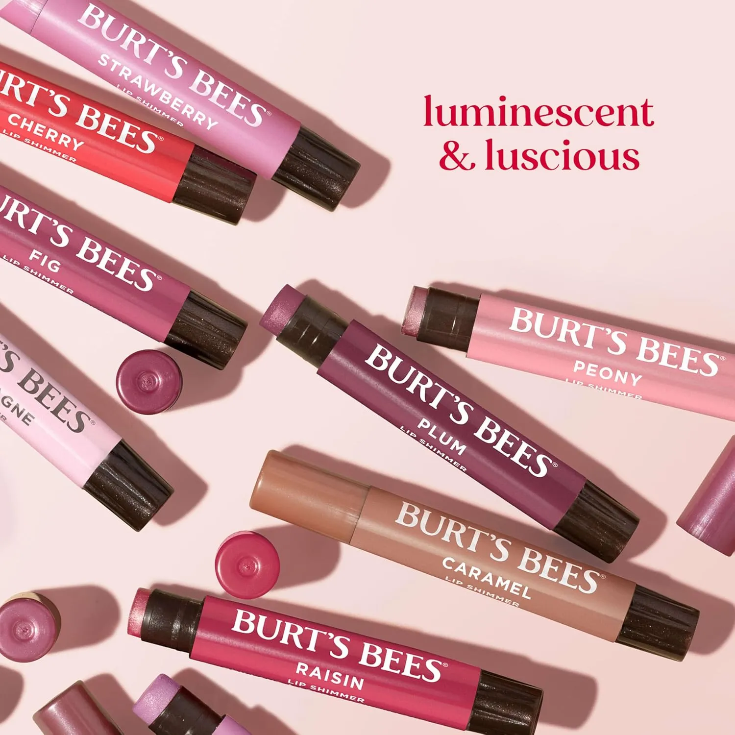 Burt's Bees Shimmer Lip Tint Stocking Stuffers Set, Tinted Lip Balm Stick, Moisturizing for All Day Hydration with Natural Glowy Pigmented Finish & Buildable Color, Rhubarb (1-Pack)