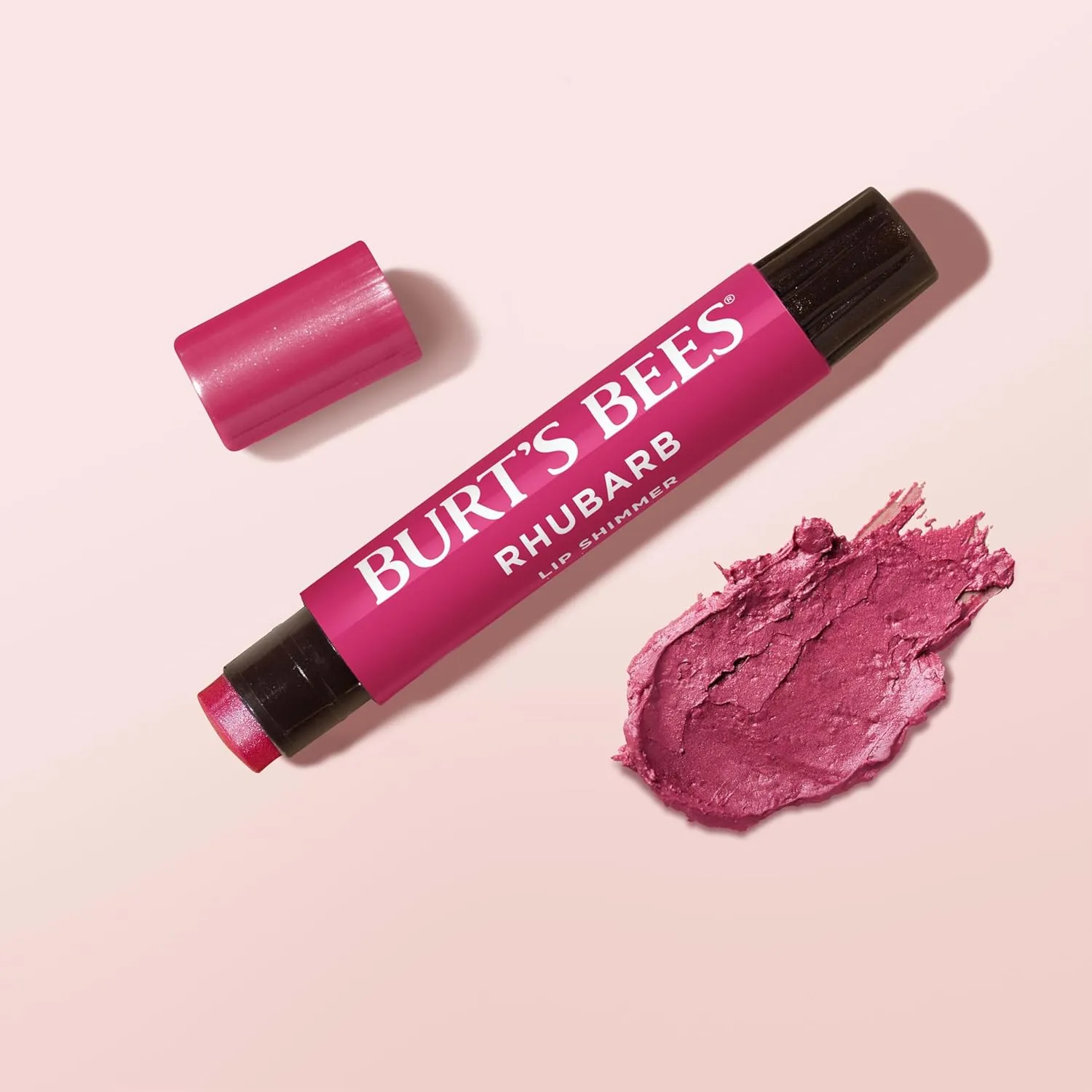 Burt's Bees Shimmer Lip Tint Stocking Stuffers Set, Tinted Lip Balm Stick, Moisturizing for All Day Hydration with Natural Glowy Pigmented Finish & Buildable Color, Rhubarb (1-Pack)