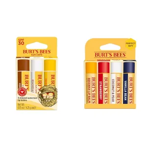 Burt's Bees SPF 30 Lip Balm Gift Set with Island Getaway, Strawberry, Coconut and Vanilla Bean Flavors, 7 Tubes