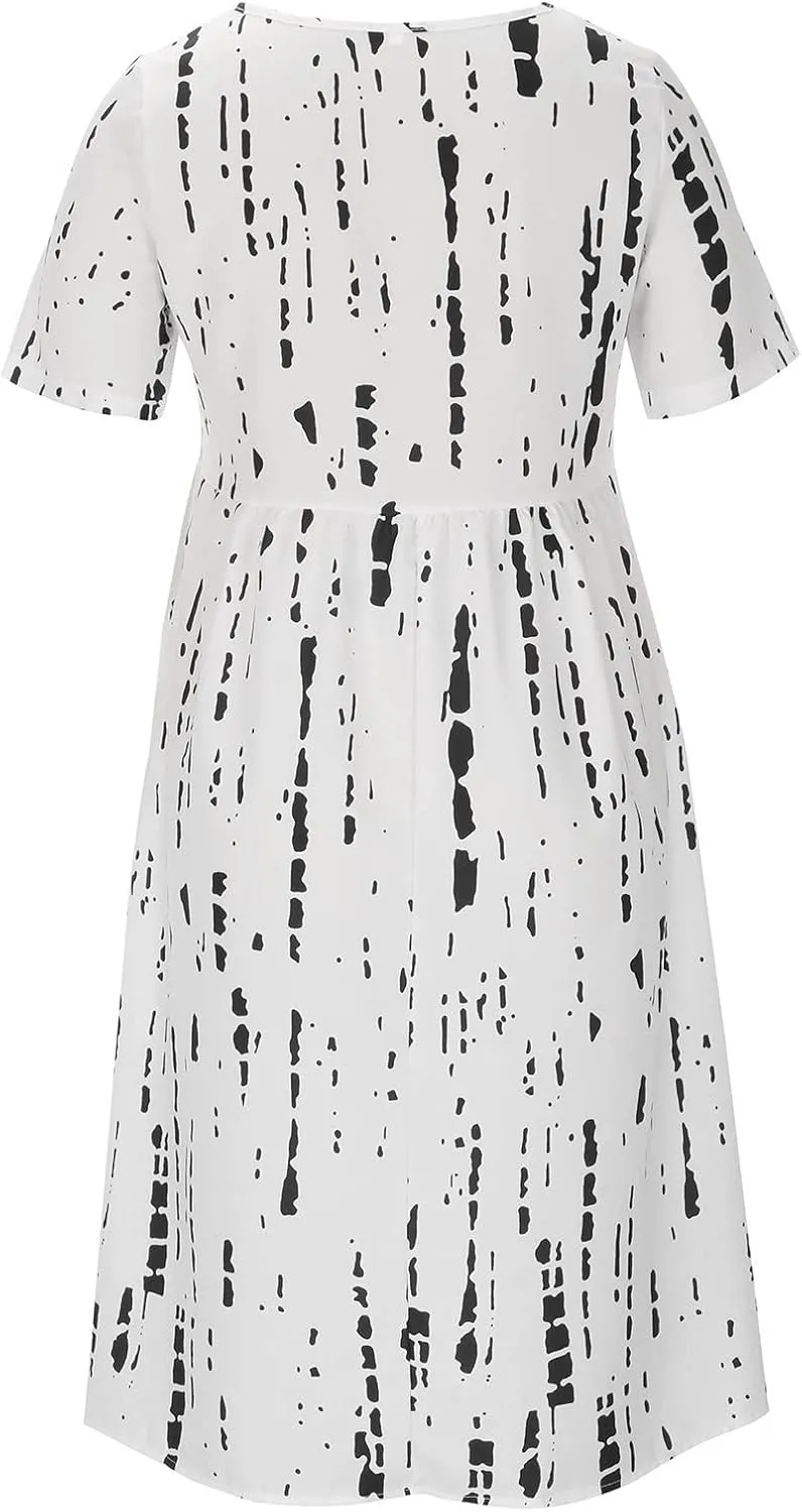 Business Dress for Women Empire Waist Ruched Front Pocket Short Sleeve Maxi Dresses Boho Floral Flowy Summer Dress